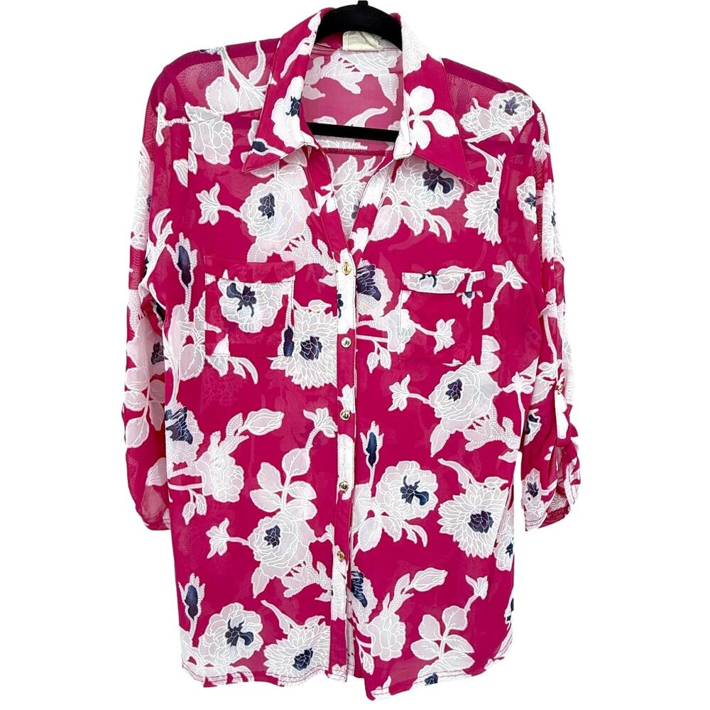 Ember Floral Top Semi-Sheer Burnout Fuchsia Pink White Black Boho‎ Chic Feminine